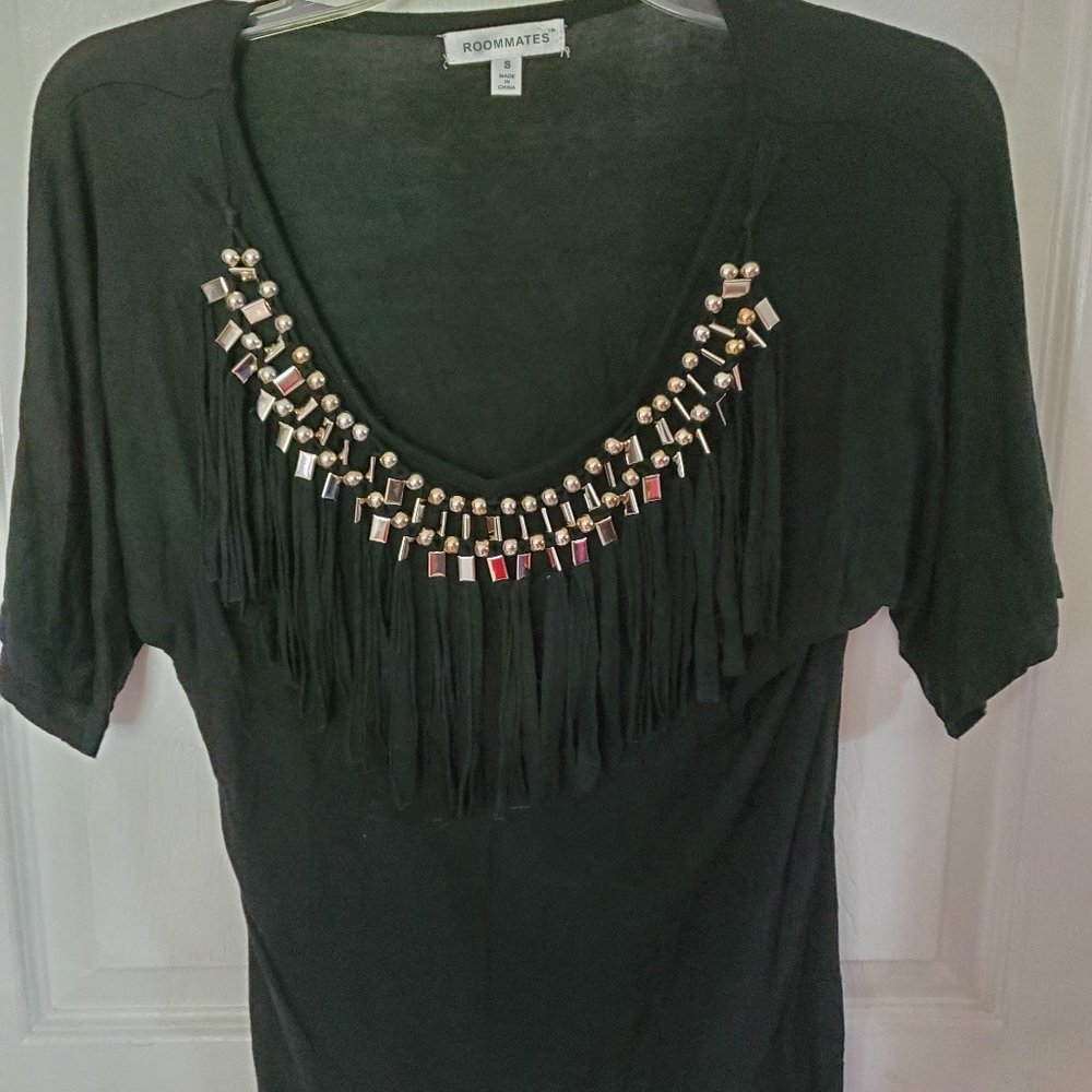 Black scoop neck top with beads